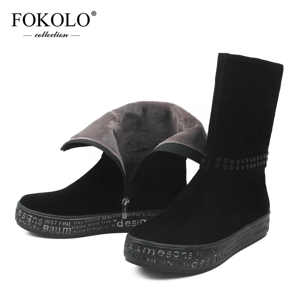 Женские сапоги до середины икры FOKOLO водонепроницаемые из натуральной кожи с