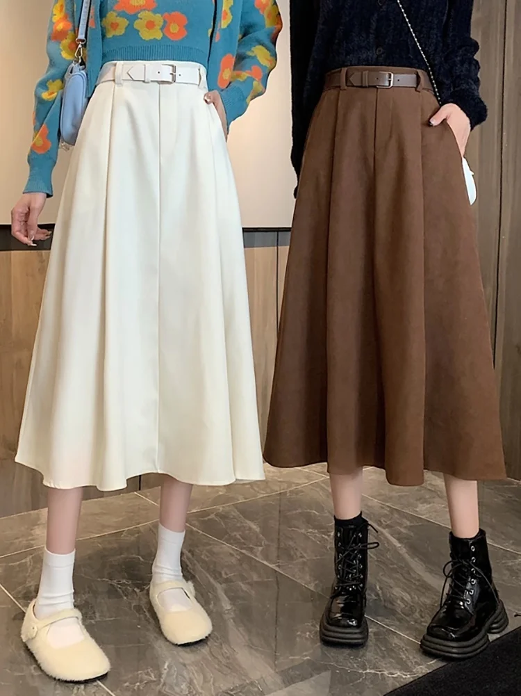 

Женская универсальная юбка с высокой талией, облегающая юбка-зонтик средней и длинной длины, трапециевидная юбка в Корейском стиле для студ...