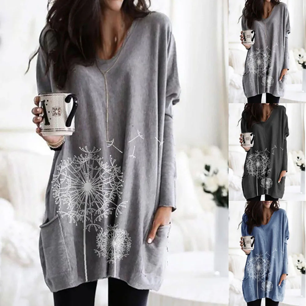 

Women Tops Vintage Basic T Shirt Loose Autumn Winter Casual Soft Round Neck Ladies Party Long Sleeve Fashion Printed