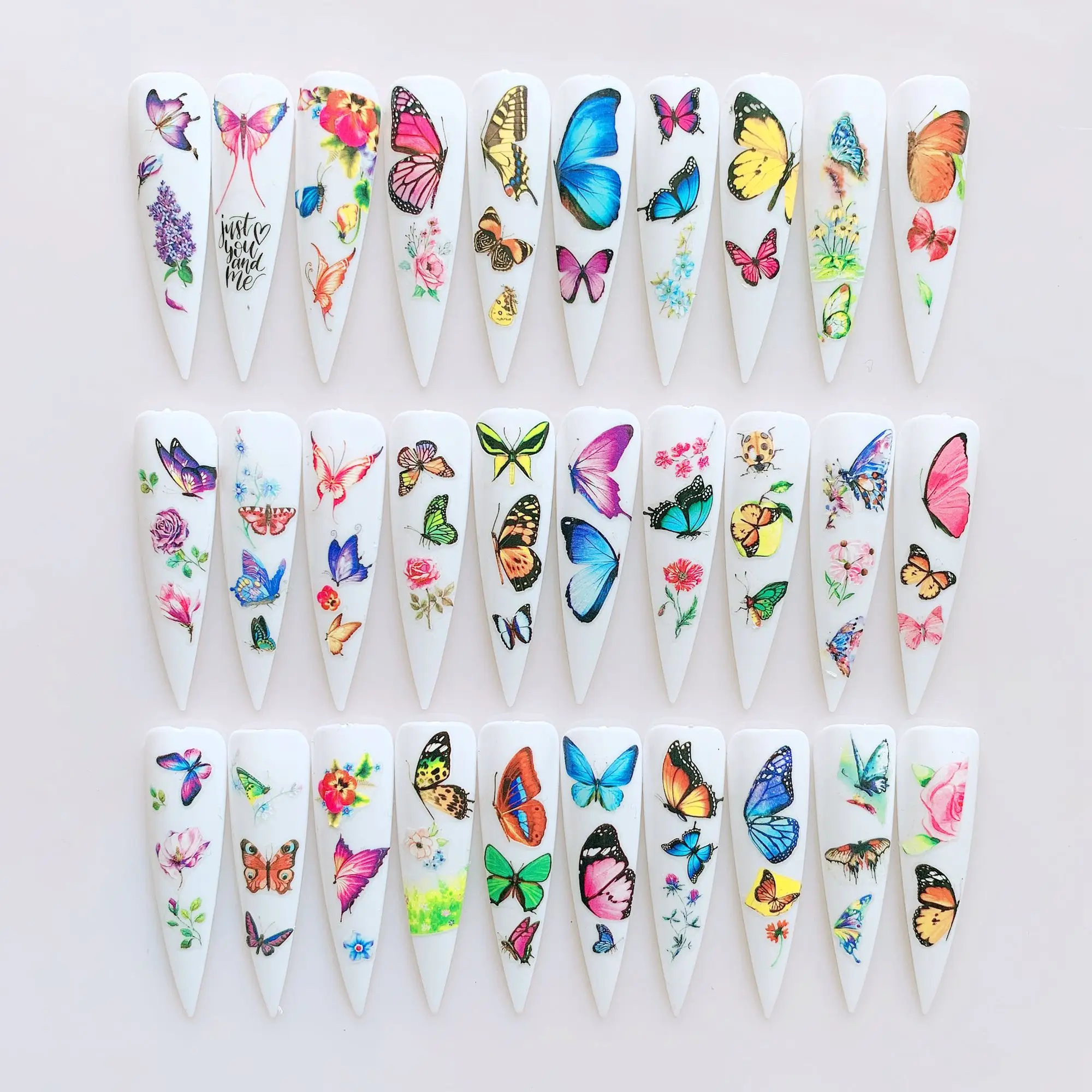 1 шт Nail Art разноцветные бабочки цветы Стикеры Сезон весна-лето Рисунки бабочек