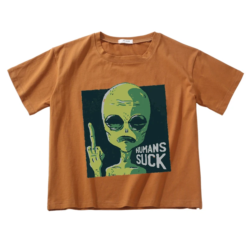 Футболка Alien Kawaii funn Женская хлопковая винтажный укороченный топ с графическим