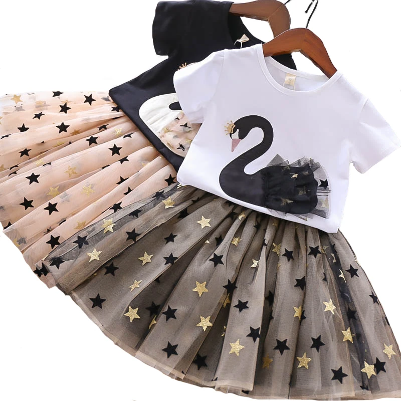 Conjunto de Ropa para Niñas, camiseta de cisne + malla de estrella, traje de 2 colores, ropa de verano, fiesta de cumpleaños para niños de 2 a 8 años