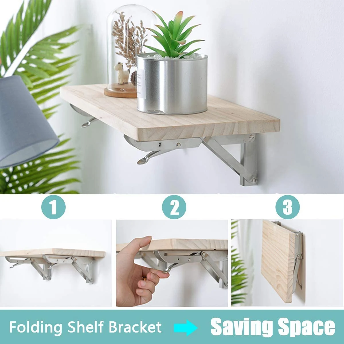 

Folding Shelf Brackets, Heavy Duty Stainless Steel Foldable Wall Mount Shelf-Bracket, Suitable for DIY Various Space-Saving Work