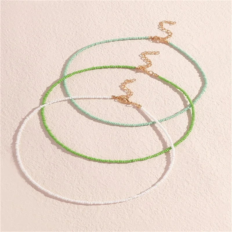 

Small Fresh and Sweet Beach Color Rice Bead Necklace Simple Bohemian Beaded Necklace Set collares cadena