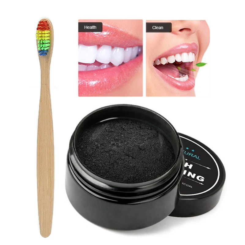

2Pcs Charcoal Black Teeth Whitening Oral Care Charcoal Powder Natural Teeth Whitener Powder Oral Hygiene Clean Toothbrush