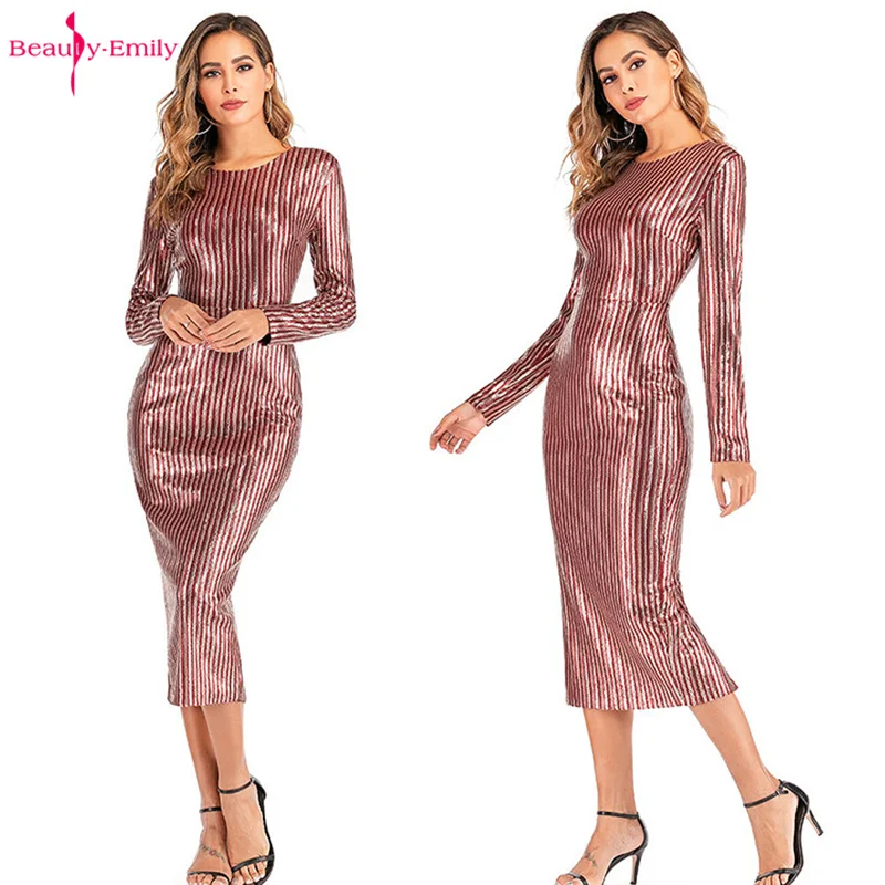 Женское вечернее платье в полоску с длинным рукавом и V образным вырезом|Вечерние