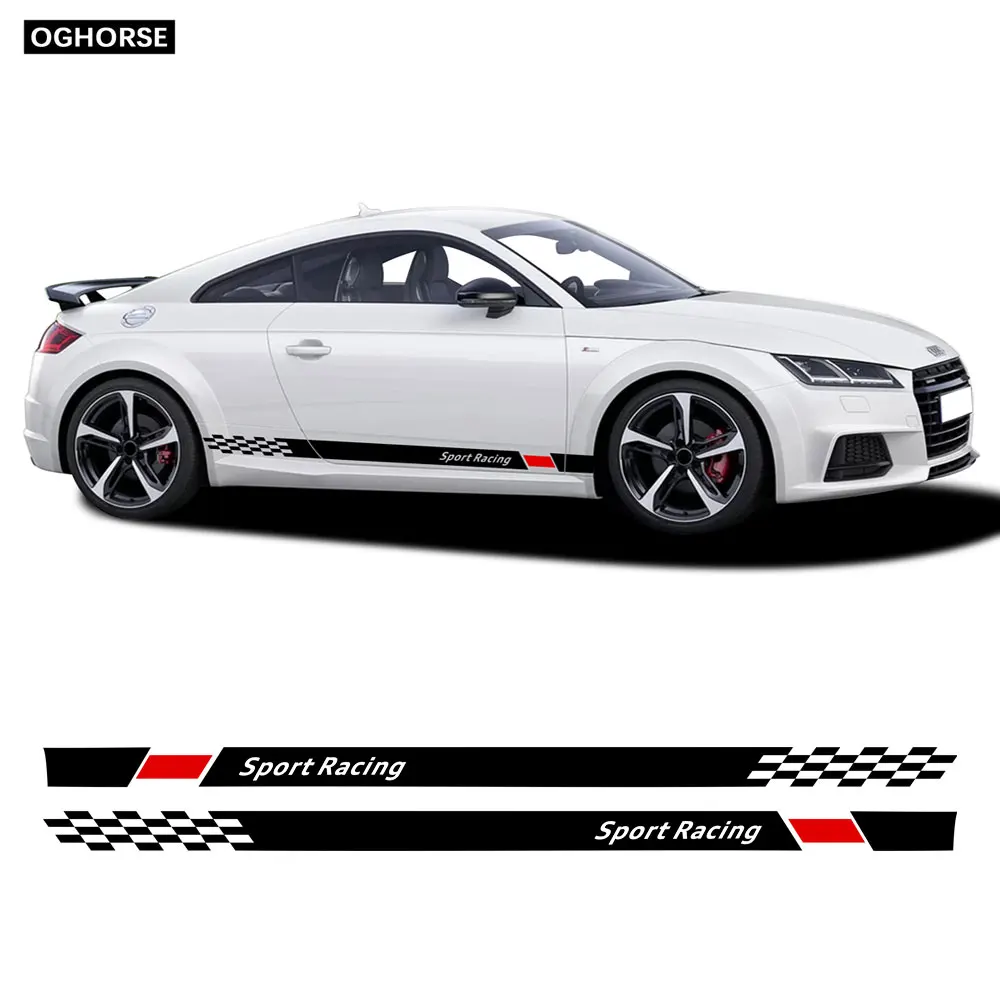 

2 Pcs Racing Sport Car Door Side Stripes Skirt Stickers Vinyl Decal For Audi TT MK3 2014-Present