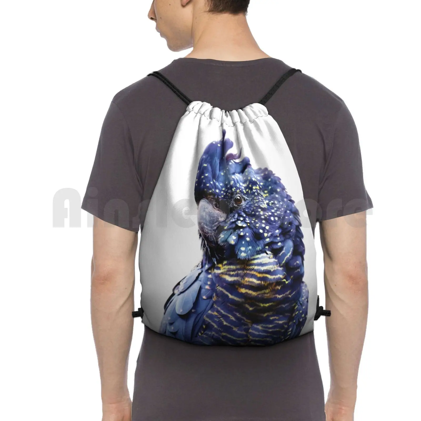 

Black Cockatoo Backpack Drawstring Bag Riding Climbing Gym Bag Bird Australia Australian Black Cockatoo Parrot Black