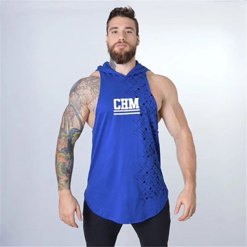 

Mens Bodybuilding Hooded Tank Tops Gyms Fitness Workout CottonSleeveless Hoodie Sweatshirt Fashion Casual Vest Male Sportswear