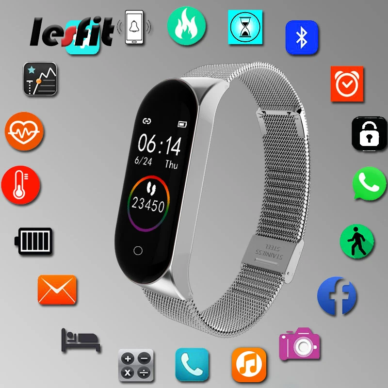 Lesfit перезаряжаемые Нержавеющая сталь Смарт цифровые напульсники для мужчин