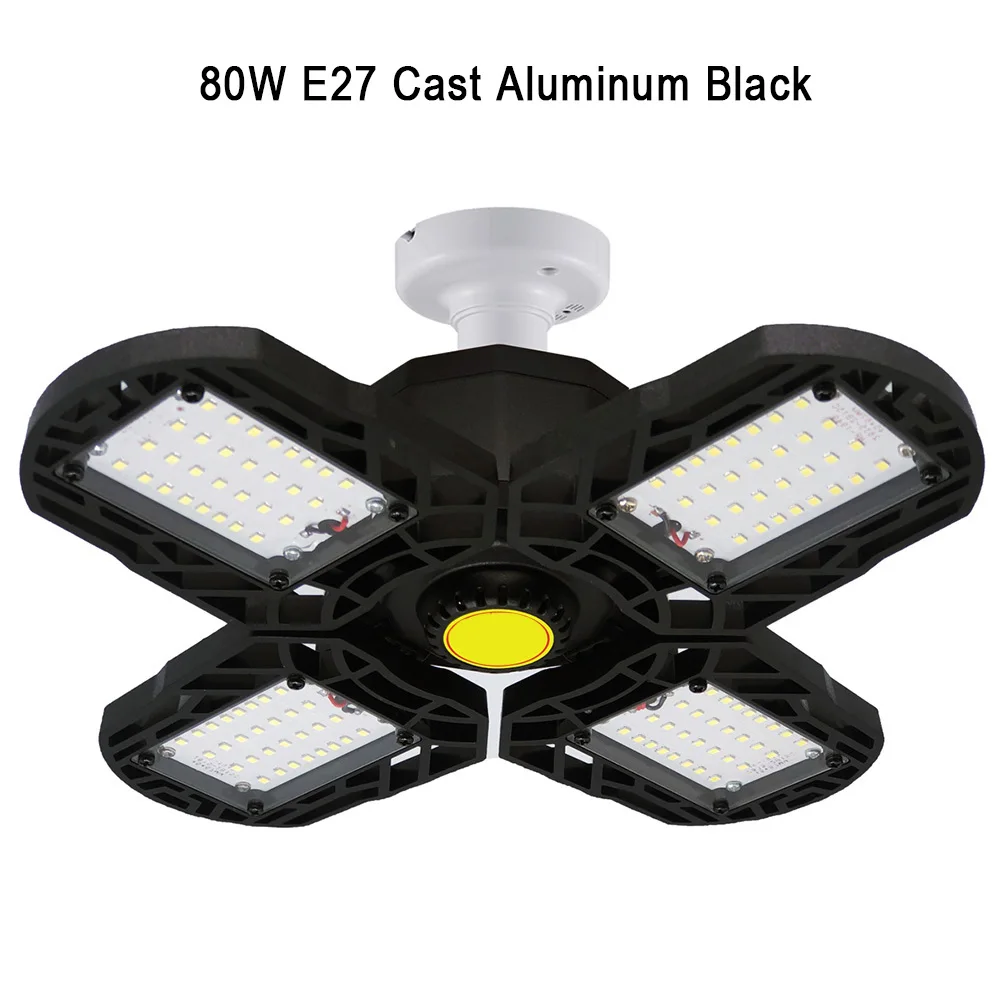 

E27 80W LED Garage Light Easy Install Ceiling Hollowed Out Four Leaf Workshop Deformable Lamp Industrial Warehouse Barn Basement