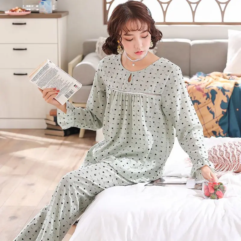 

Cotton pajamas sexy long-sleeved home shirt female cute sleep suit pajamas pajamas set two-piece pajamas trousers
