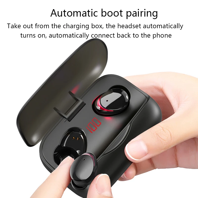 Bluetooth наушники true V5.0 Беспроводная Спортивная гарнитура с длительным временем ожидания светодиодный сенсорный IPX7 водонепроницаемые наушники с внешним аккумулятором для xiaomi