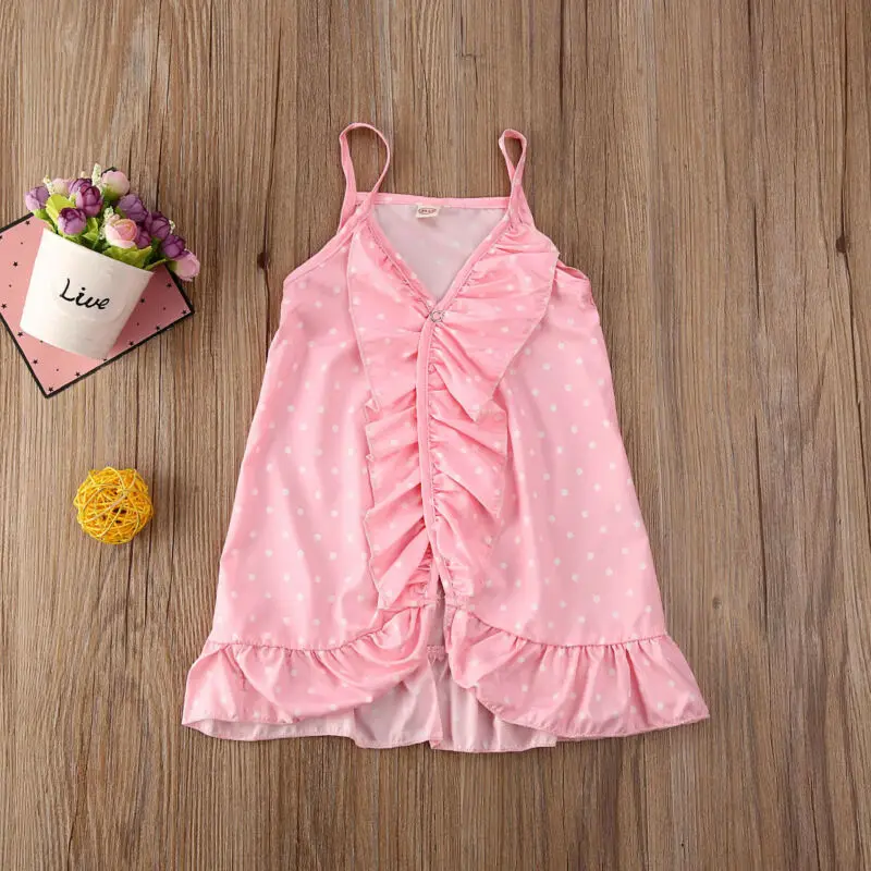 2020 Baby Summer Clothing Toddler Girl Kid Clothes Sling Polka Dot Dress Strap Ruffled Outfit Gown | Детская одежда и обувь