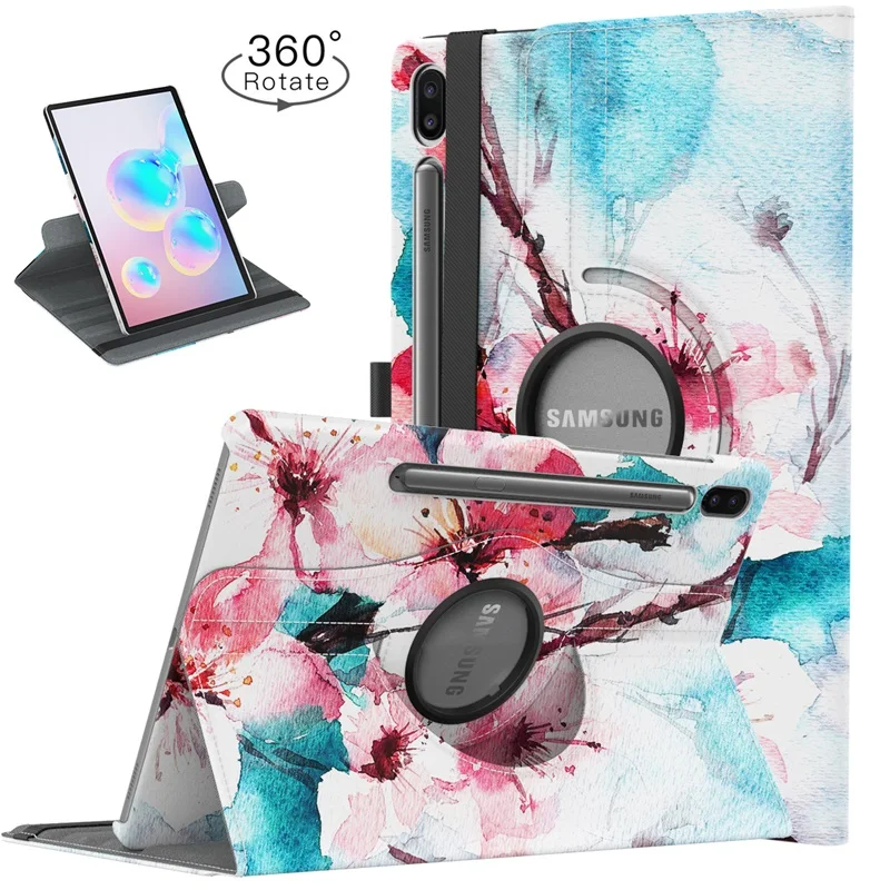 Peach Blossom Чехол для Samsung Galaxy Tab S6 10,5 2019360 градусов вращающийся мульти-угол обзора умный кожаный поворотный Чехол для Galaxy Tab S6 - Цвет: Peach Blossom