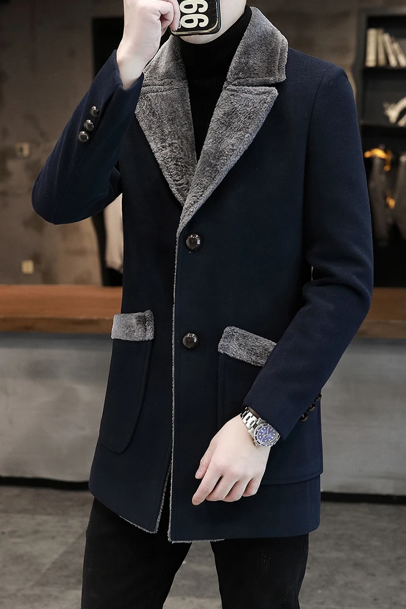

Autumn and winter new large Korean woolen men's slim middle long woolen coat windbreaker coat