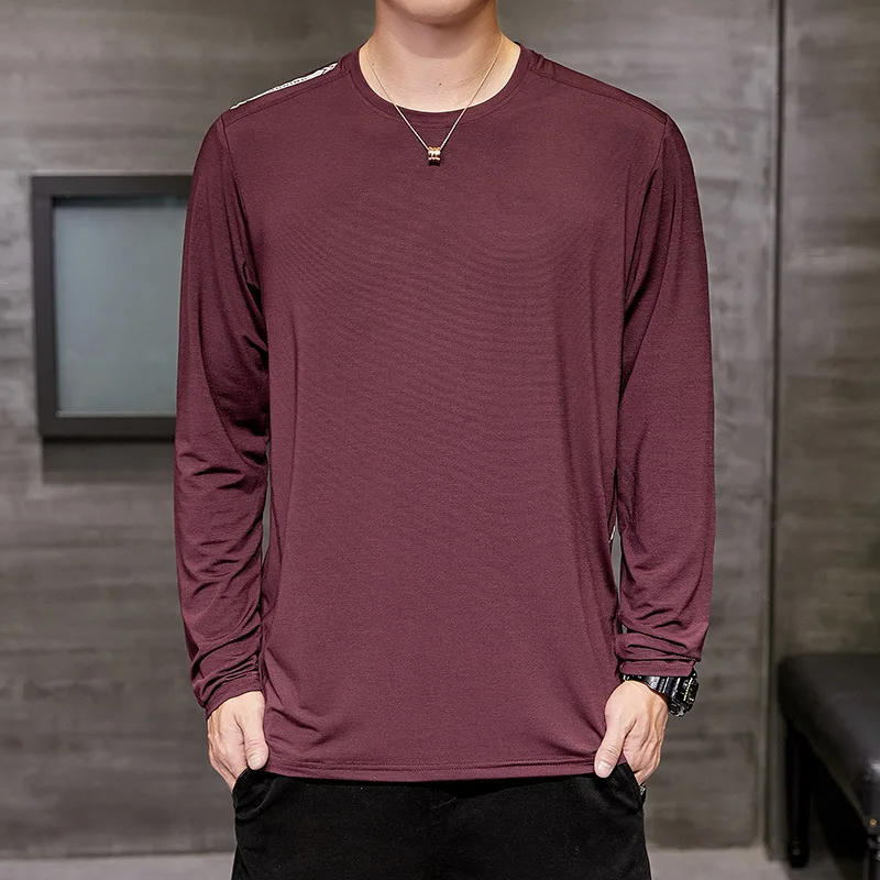 

2021 Autumn and Winter Men's Viscose Fiber Long-Sleeved T-shirt Sweat-Wicking Quick-Dry Running Long-Sleeved Upper Garment