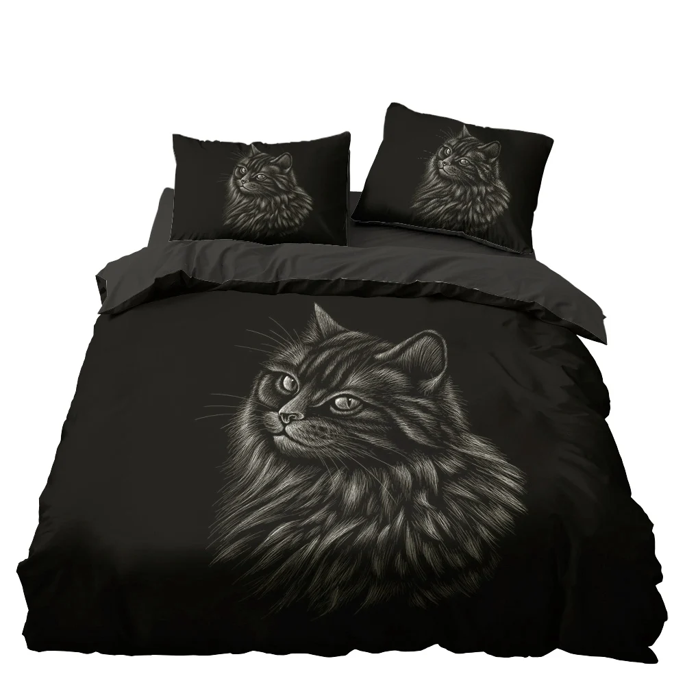 Черный эскиз кошка животное комплект постельного белья Декор для спальни