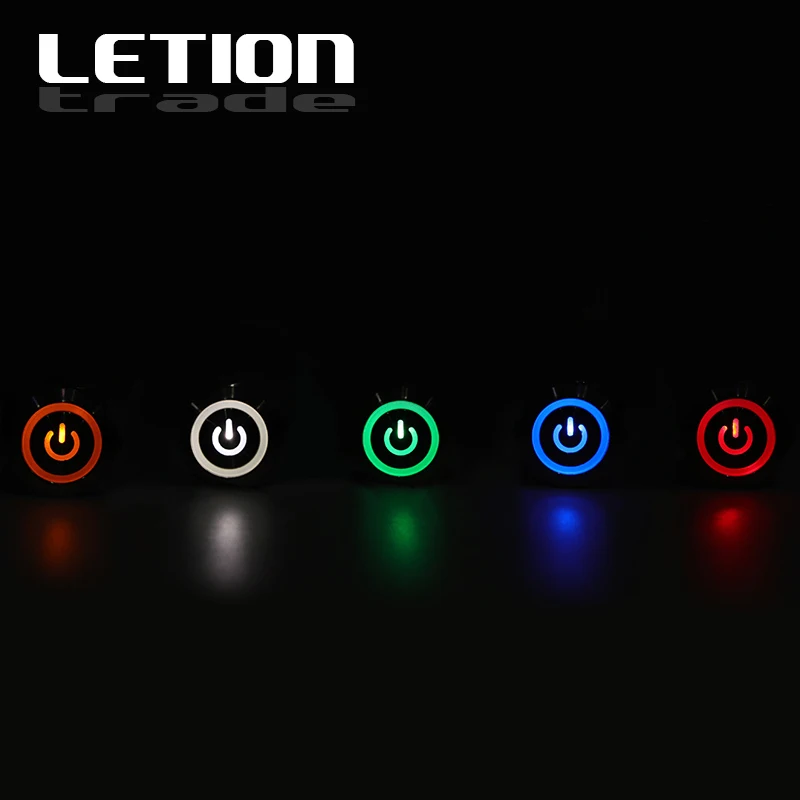 В коробке 10 шт. металлический водонепроницаемый кнопочный переключатель со