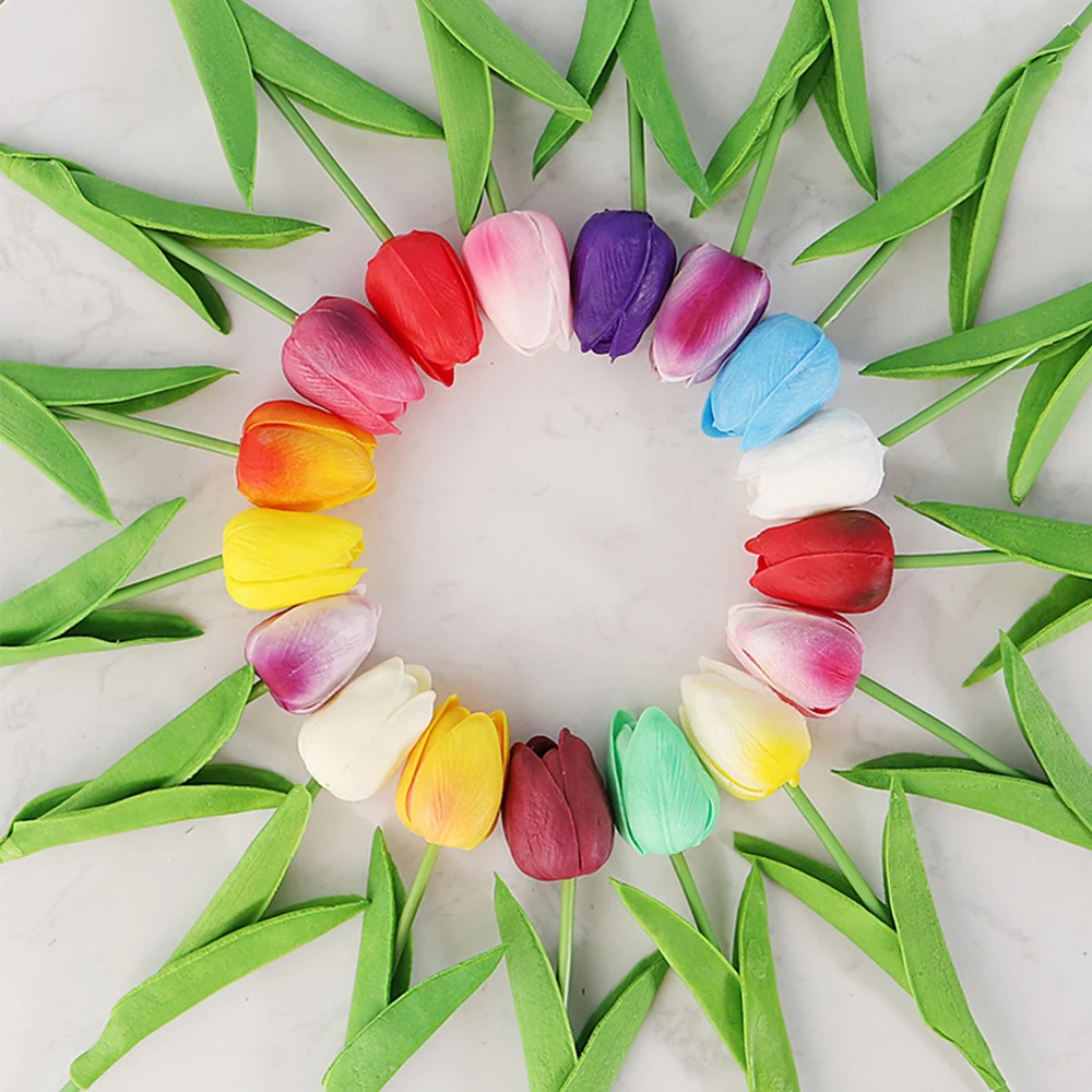 

2021 Tulip Artificial Flower White PU Real Touch for Home Decoration Fake Tulips Latex Flowers Bouquet Wedding Garden Decor10Pcs