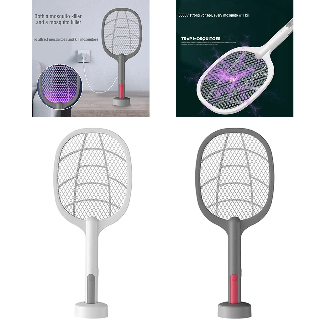 

2 in 1 Electric Bug Zapper Fly Swatter Mosquito Killer Lamp Racket 4 LED
