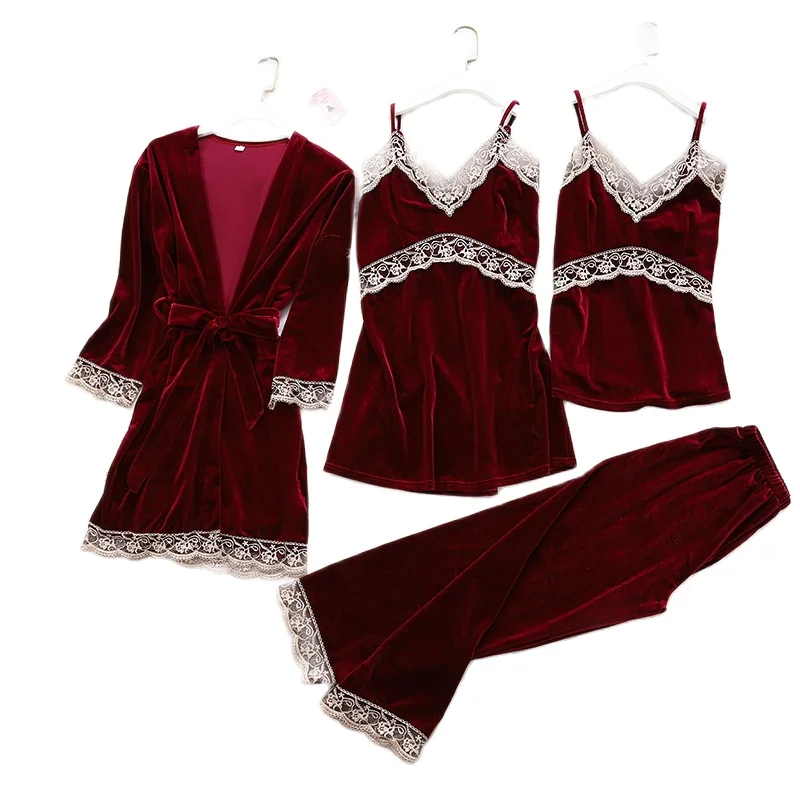 Женский комплект одежды для сна сексуальные пижамы золотой бархатный халат