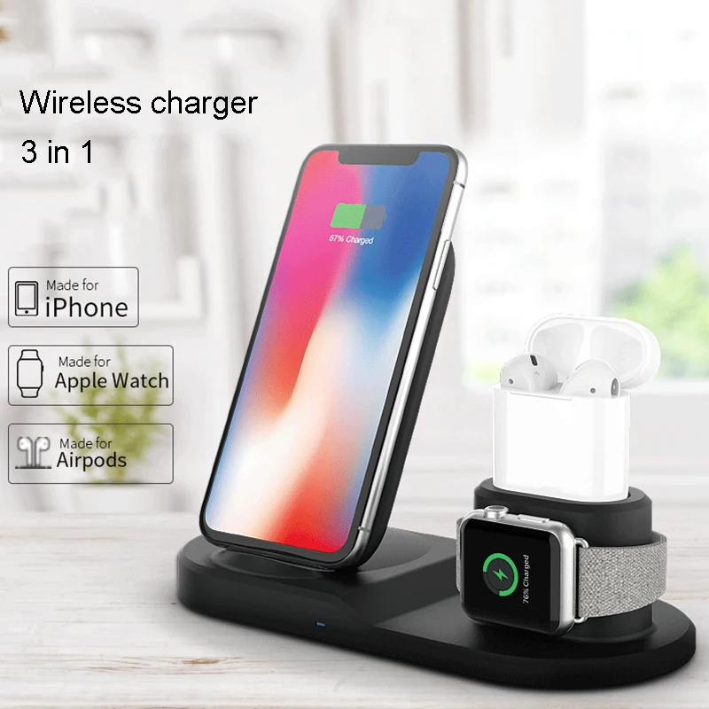 Беспроводная зарядная подставка 3 в 1 Qi для iPhone XS Max Airpods Apple Watch док