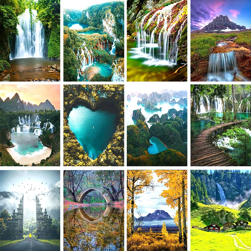 

Набор для рисования по номерам на холсте «Зеленый пейзаж», с изображением сердца, дерево, искусство, картинка