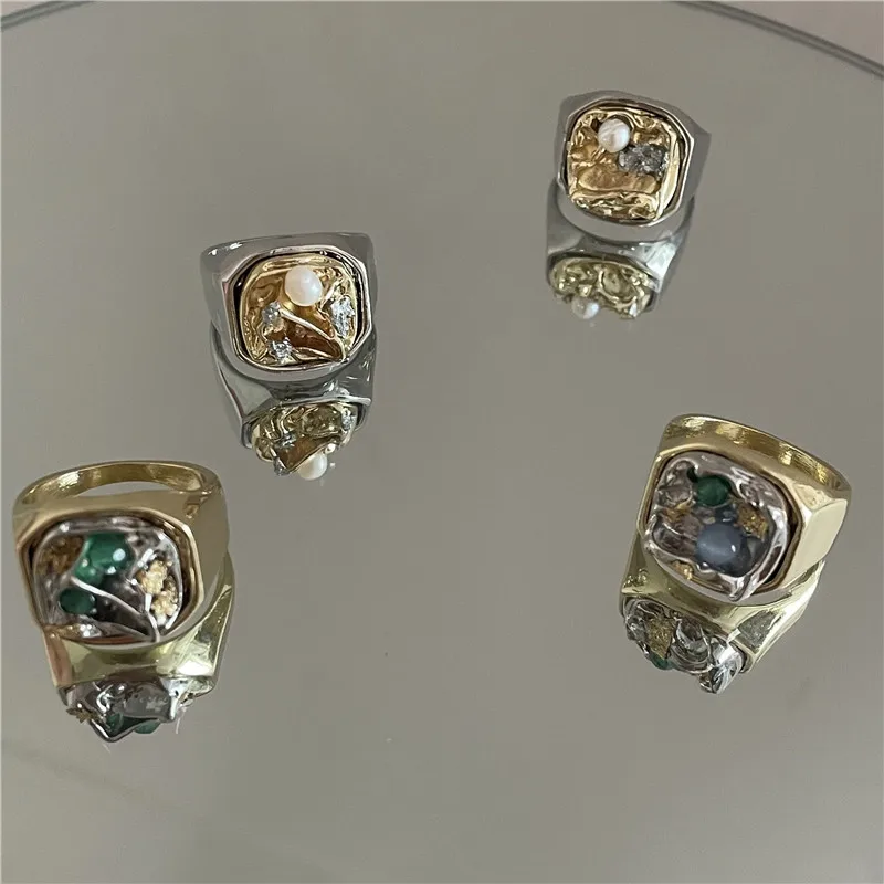 Модные кольца Ins из сплава в стиле ретро для женщин нишевые Дизайнерские широкие