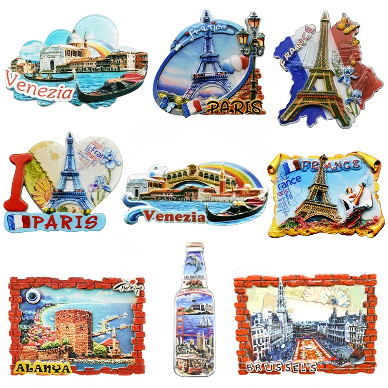 Сувенирные магниты на холодильник кантри Париж резиновая наклейка путешествия