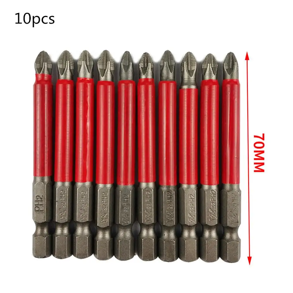 10 шт. Биты Phillips с шестигранным хвостовиком Нескользящие для отвертки магнитные