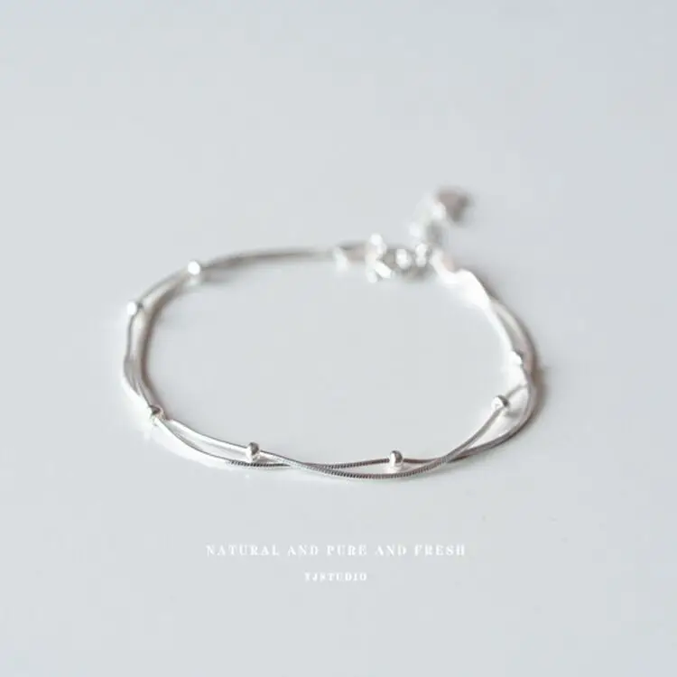 

2021 Fashion 925 Sterling Silver Double layer Round Bead Charm Bracelet & Bangle For Women Jewelry Accessories
