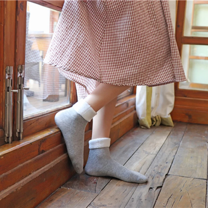 

for lady girl Christmas sox Winter Warm Stylish black long solid short thick socks Women Plus velvet Cotton elastic Floor socks