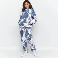 2021 womens autumn and winter long sleeved sweater long pants suit tie dyed printed casual sportswear two piece