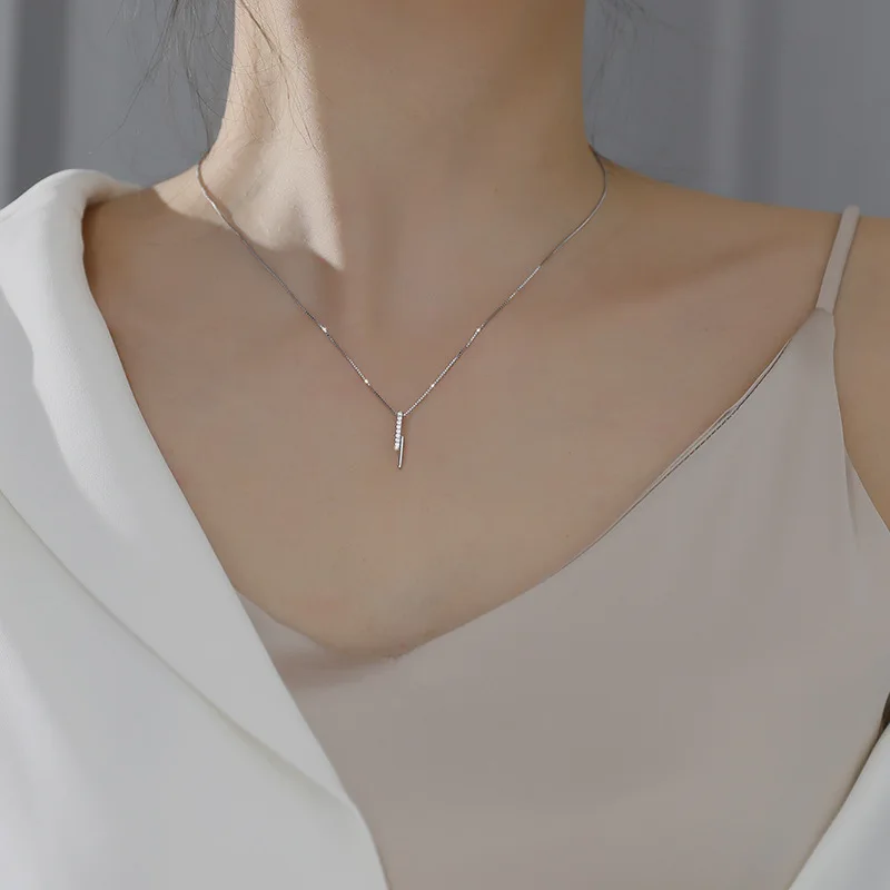 Silvology 925 Sterling Silver Vertical Bar Zircon Necklace for Women Strip Luxury Pendant Festival Jewelry | Украшения и