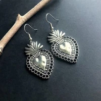 1pair mexican sacred heart earrings milagro dangle silver plated charm religious gifts for women p634
