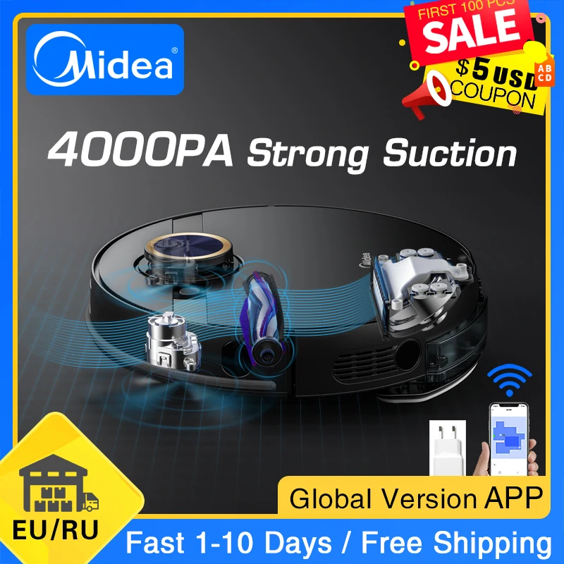 

New Midea M7 Pro Robot Vacuum Cleaner Home Sweeping 4000Pa Suction Cleaning Vibrating Mop Dust Collector Smart Planned Aspirator