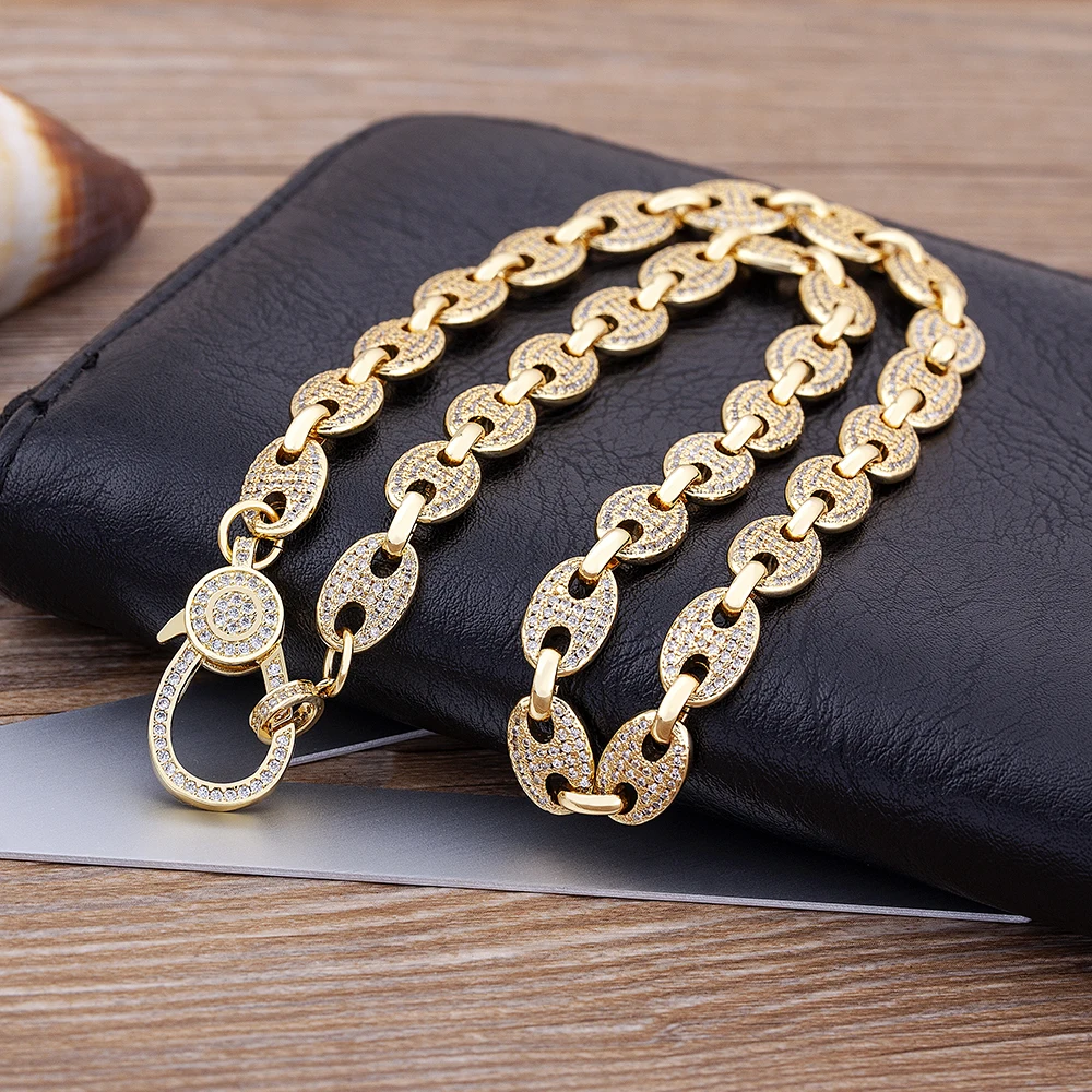 

New Arrical Europe And America Hip Hop Men's Coffee Beans Full Drill Pig Nose Copper Zircon Necklace Best Party Jewelry Gift