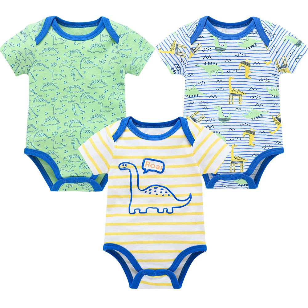 

3 Pcs/set Baby Boy Bodysuit 100% Cotton Summer Newborn Clothes Cartoon Dinosaur Print Short Sleeve Soft Bebes Jumpsuit