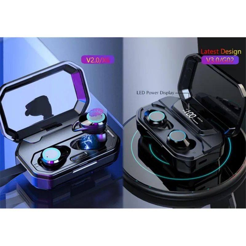 G02 TWS 5,0 Bluetooth наушники 9D стерео беспроводные наушники IPX7 водонепроницаемые наушники 3300 мАч светодиодный умный внешний аккумулятор держатель для телефона