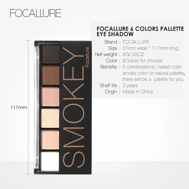 FOCALLURE 6 Colors Eyeshadow Palette Glamorous Smokey Eye Shadow Shimmer Glitter Smooth Creamy Powder Eyes Makeup Cosmetic images - 6