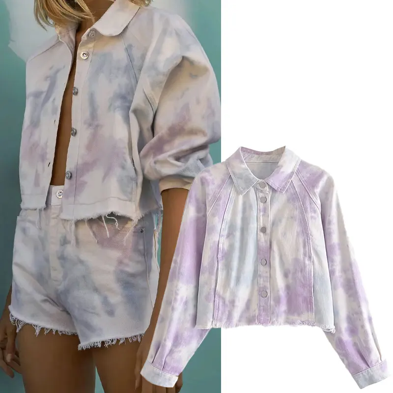 

Женская джинсовая куртка 2021ZA, летняя Короткая Повседневная Свободная ковбойская верхняя одежда в уличном стиле, модная свободная шикарная ...