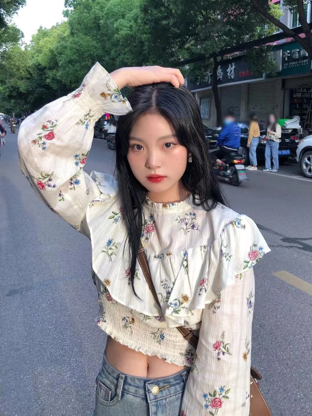 

Korean T-shirt Foreign Style Flower Flounced Short Shirt Top Women's Summer
