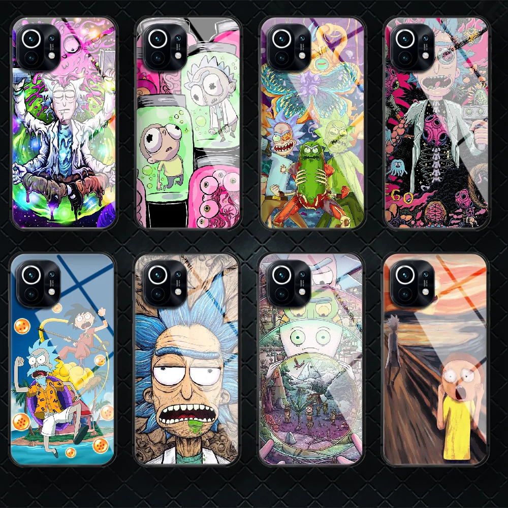 

Funny Ricks cartoon Mortys Tempered Glass Phone Case Cover For Xiaomi Mi Note 9 10 11 T Pro Lite Ultra Waterproof Coque Black