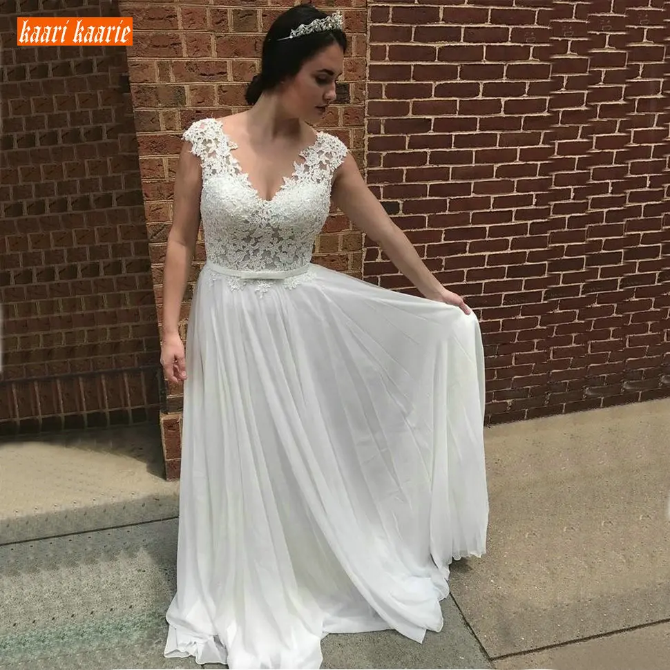 

Превосходные цвета слоновой кости свадебное платье в стиле бохо с v-образным вырезом шифоновые кружевные аппликации трапециевидной формы п...