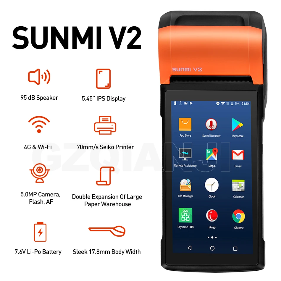 SUNMI V2 PDA Android Ручной POS терминал с 58 мм термочековый принтер кассовые аппараты для