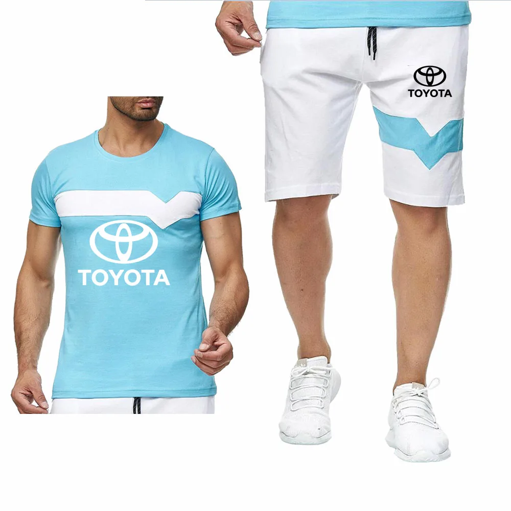 

2020 Summer Men T Shirts Toyota Car Logo Print Fashion Crew neck Cotton Short Sleeve Men T-shirt+pants suit Men Clothing 2Pcs