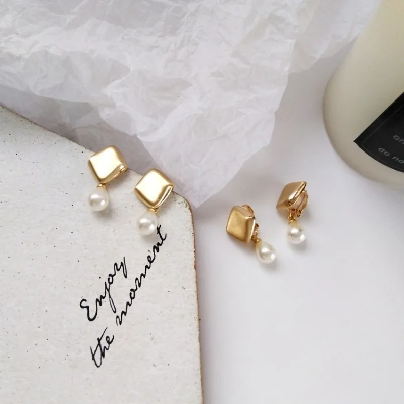 Корейские милые модные геометрические серьги с металлической текстурой