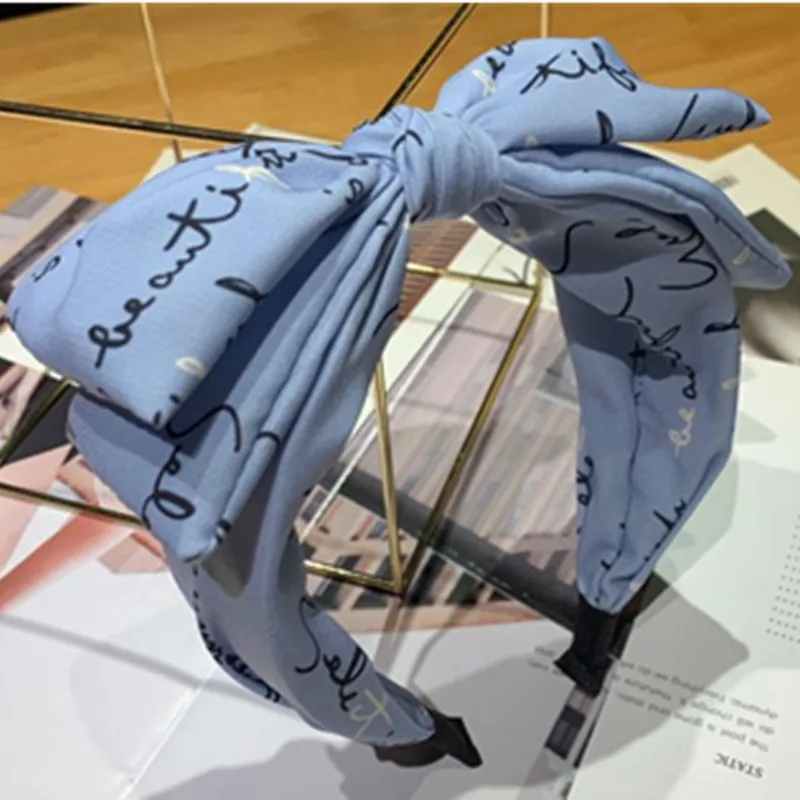 Синий Цвет с буквенным принтом повязка на голову бантом Женские аксессуары для