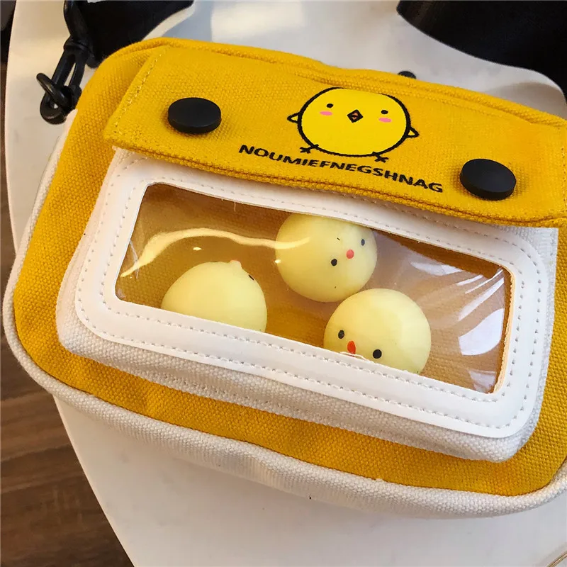 

3 PCS Women's Messenger Small Single Shoulder Bag Female Cartoon Canvas Crossbody Pure Color Korean Chicken Children Coin Bag